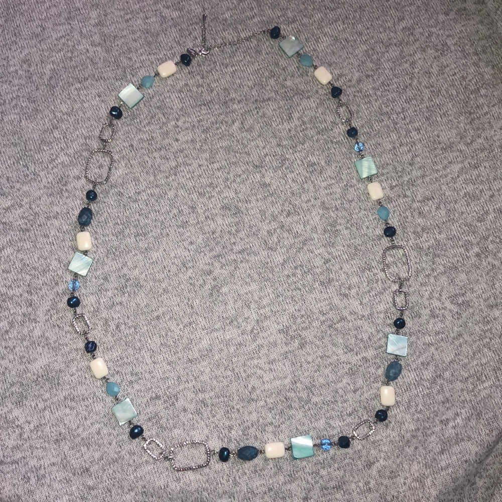 Lia Sophia silver, blue and green long necklace